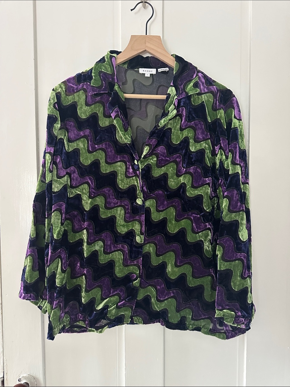 RHODE Velour Green and Purple Squiggle Top